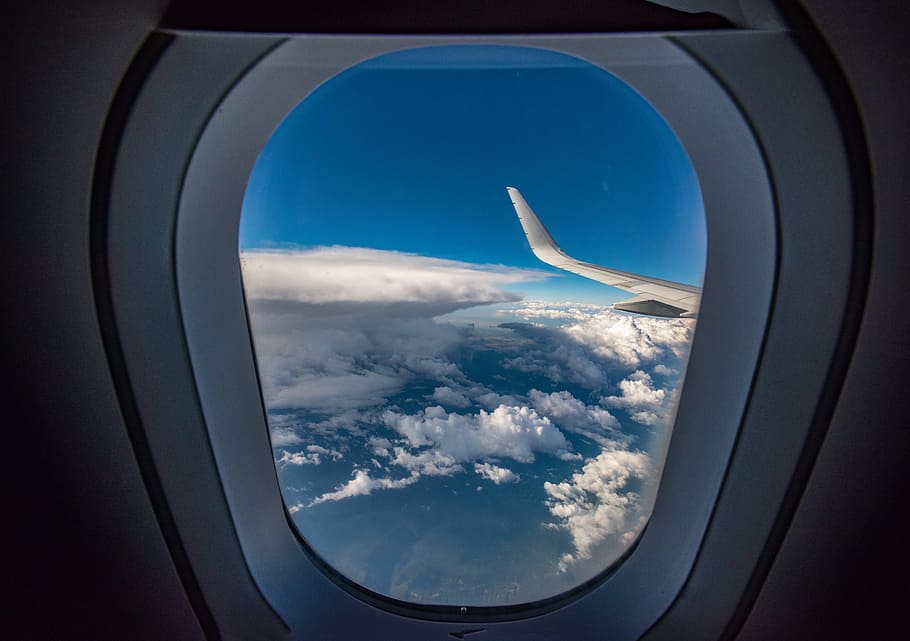 photo of white clouds during daytime, window, travel, earth, world HD wallpaper
