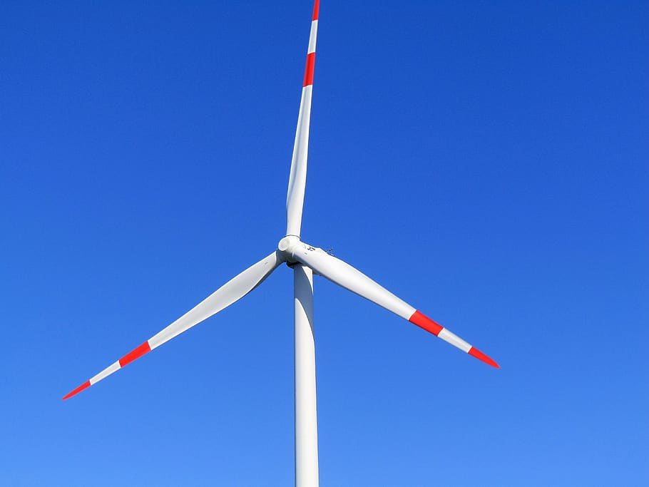 white and red windmill blade, blue, environment, no people, wind power HD wallpaper