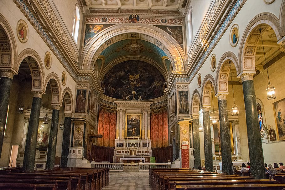 white and green cathedral interior, arch, architecture, religion HD wallpaper