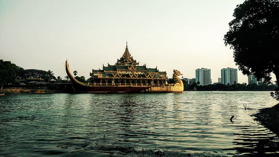kandawgyi lake, myanmar (burma), yangon, boat, yangon attraction, HD wallpaper