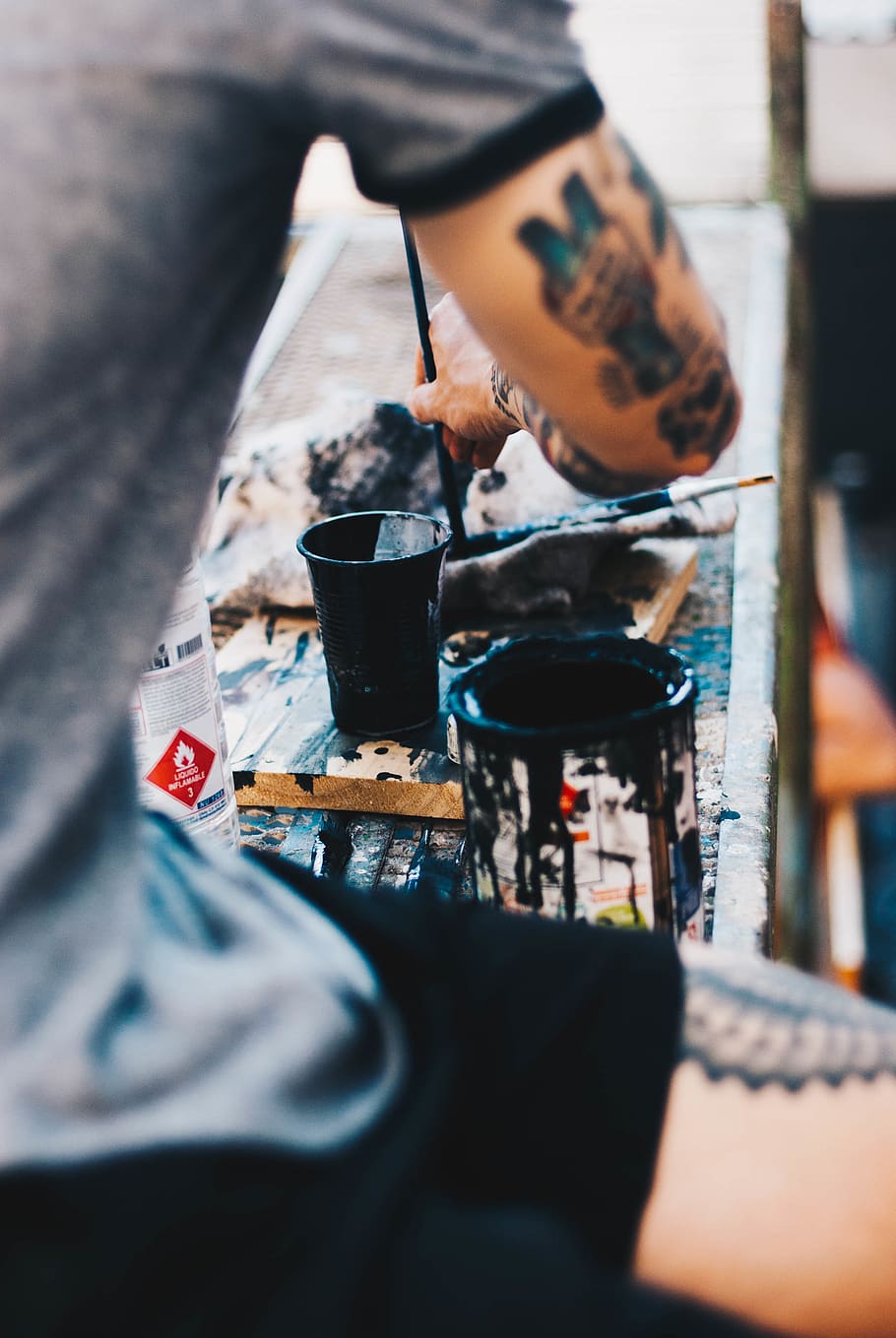 person sitting while painting, one person, real people, selective focus HD wallpaper