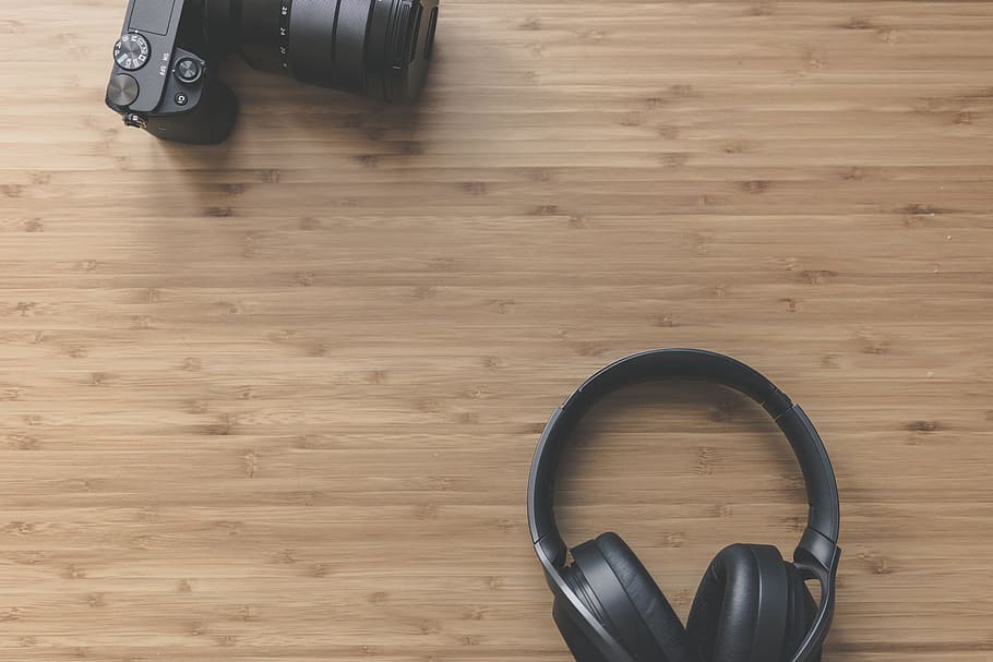 Black Headphones Near Dslr Camera, contemporary, copy space, digital camera HD wallpaper