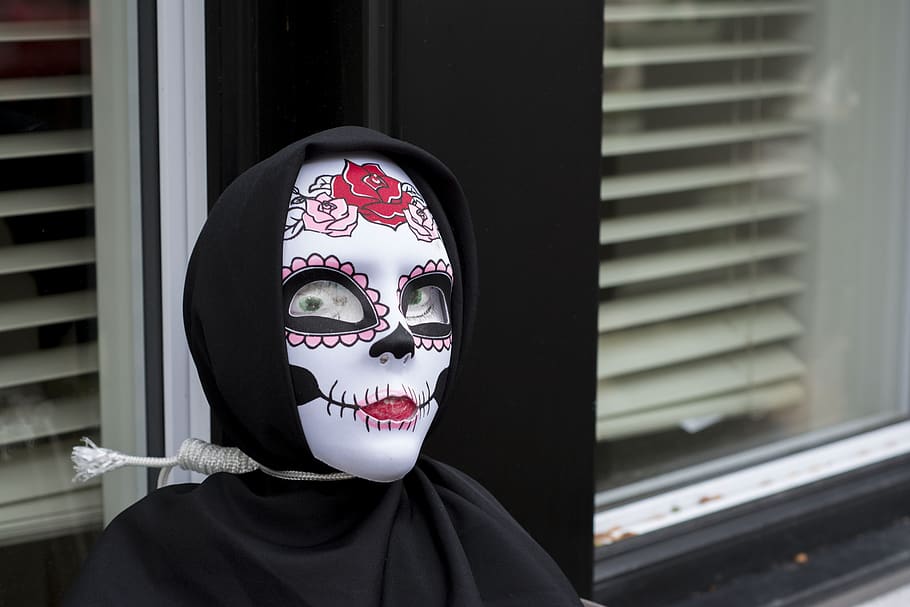 decoration, portrait, mannequin, mask, halloween, headshot HD wallpaper