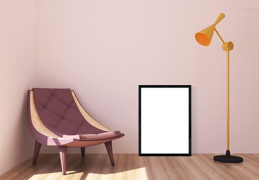 interior, chair, frame, poster, lamp, room, furniture, seat HD wallpaper