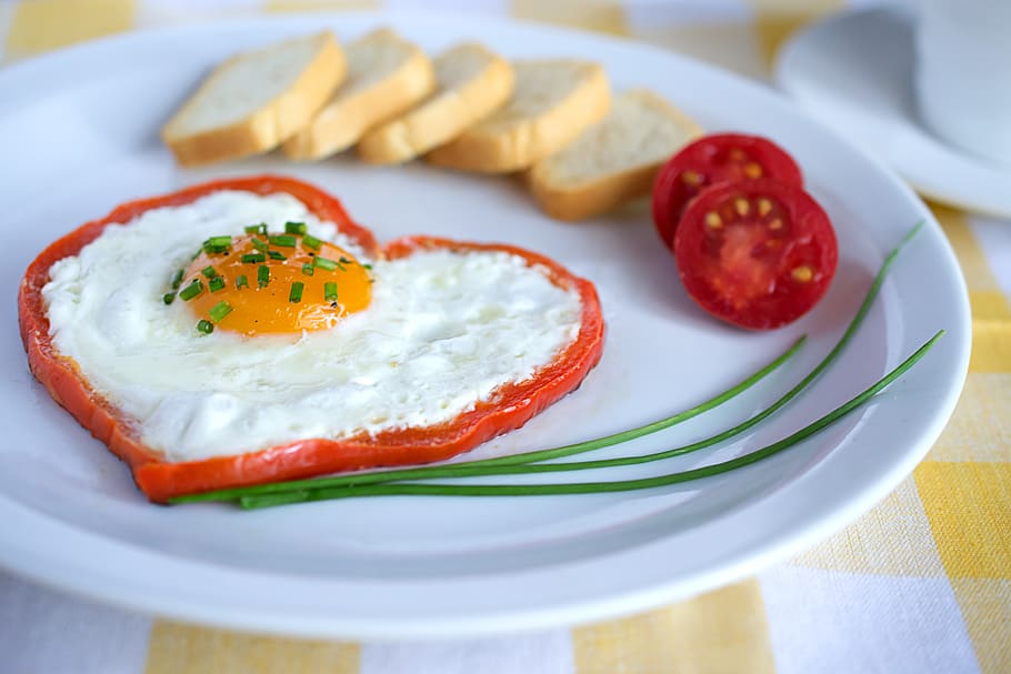 egg, tomato, bread, kitchen, breakfast, meal, love, eating HD wallpaper