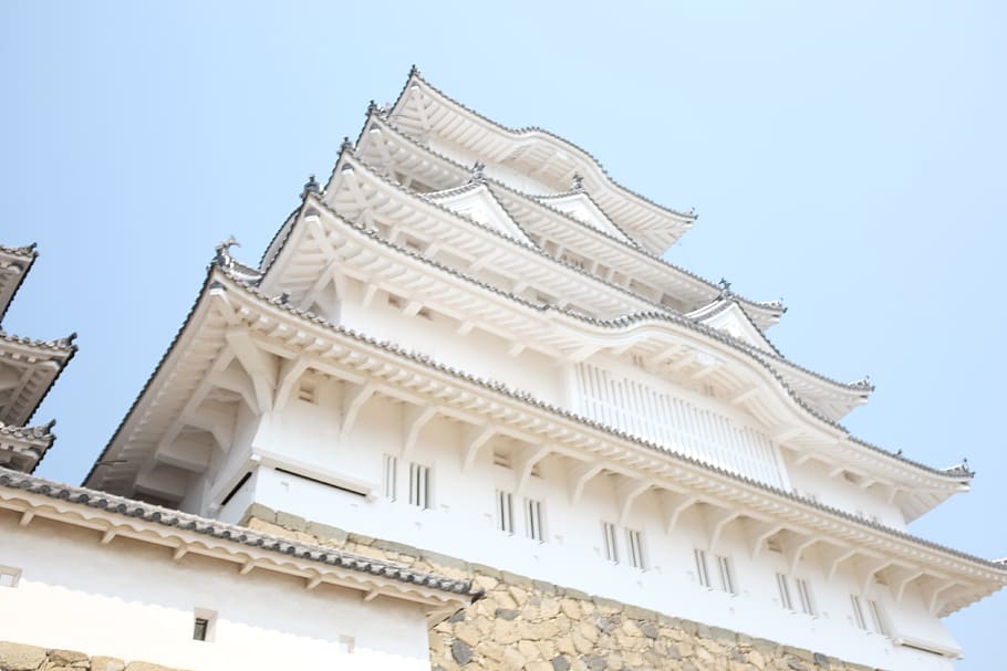 japan, hiroshima prefecture, white, castle, temple, low angle view, HD wallpaper