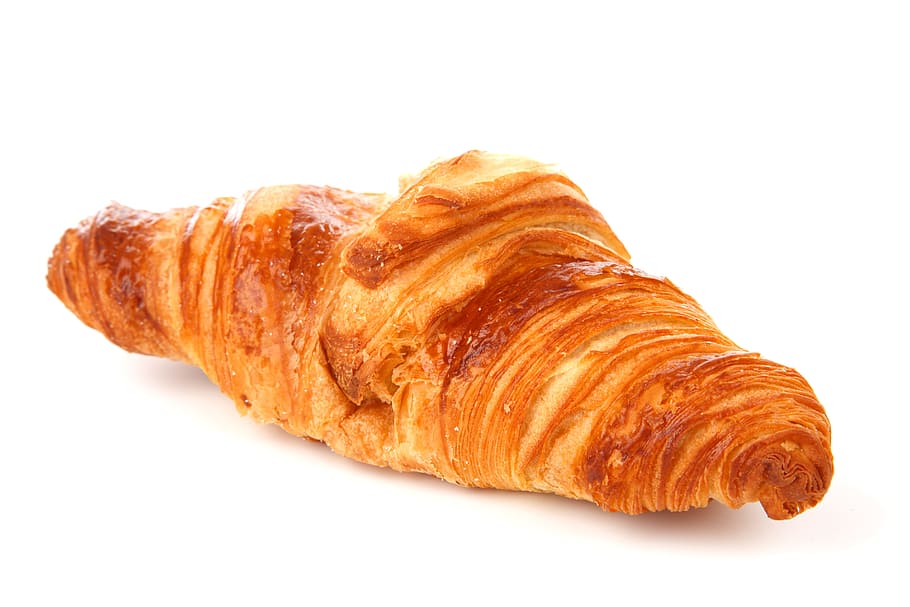 Classic french croissant, baked, breakfast, close up, france