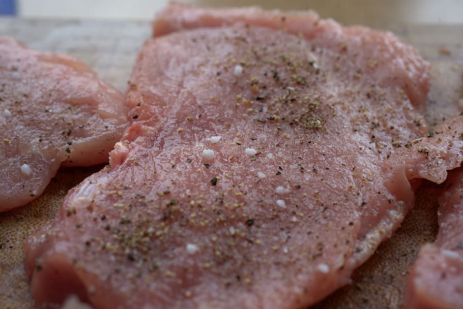 schnitzel, salt, pepper, meat, restaurant, food, hunger, nutrition HD wallpaper