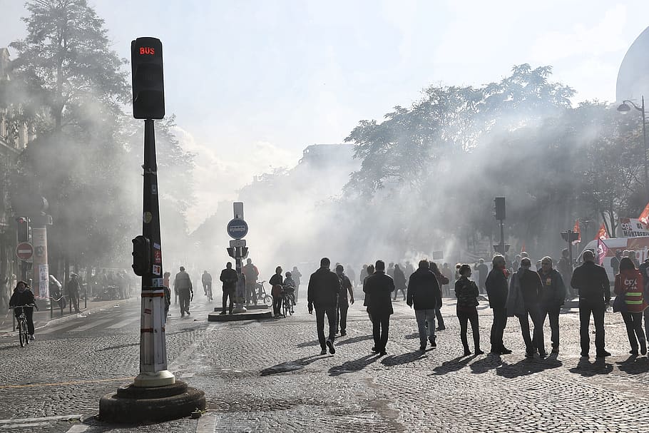 france, paris, demonstration, lacrymogène, front social, street, HD wallpaper