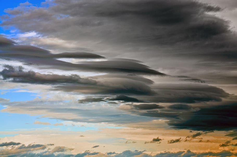 thunderstorm, clouds, sky, black, dark, glow, sun, dramatic HD wallpaper