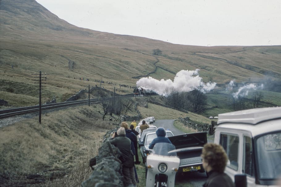 black train on rail way, person, human, shot on film, film photography HD wallpaper