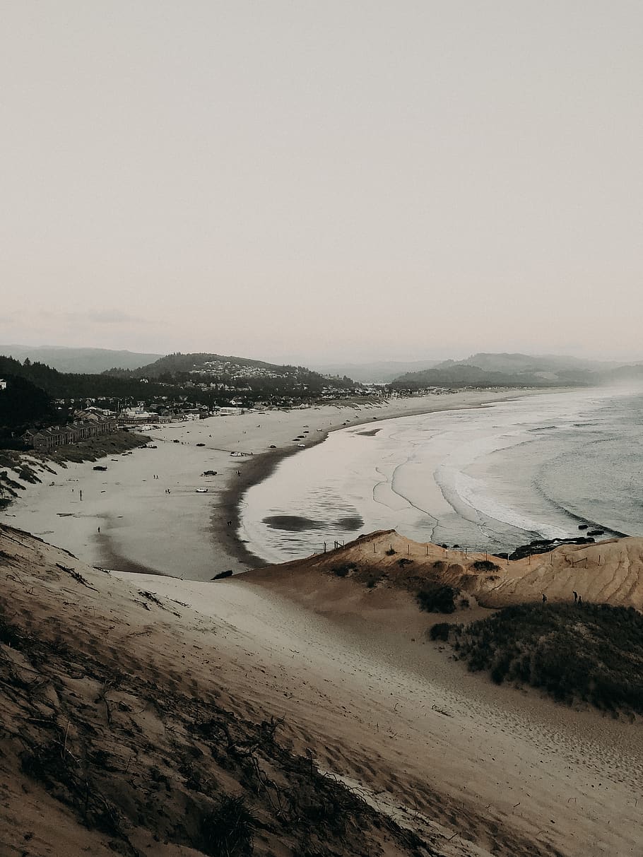 view, ocean, beach, sand, waves, sky, sunset, goldenhour, tranquil scene HD wallpaper