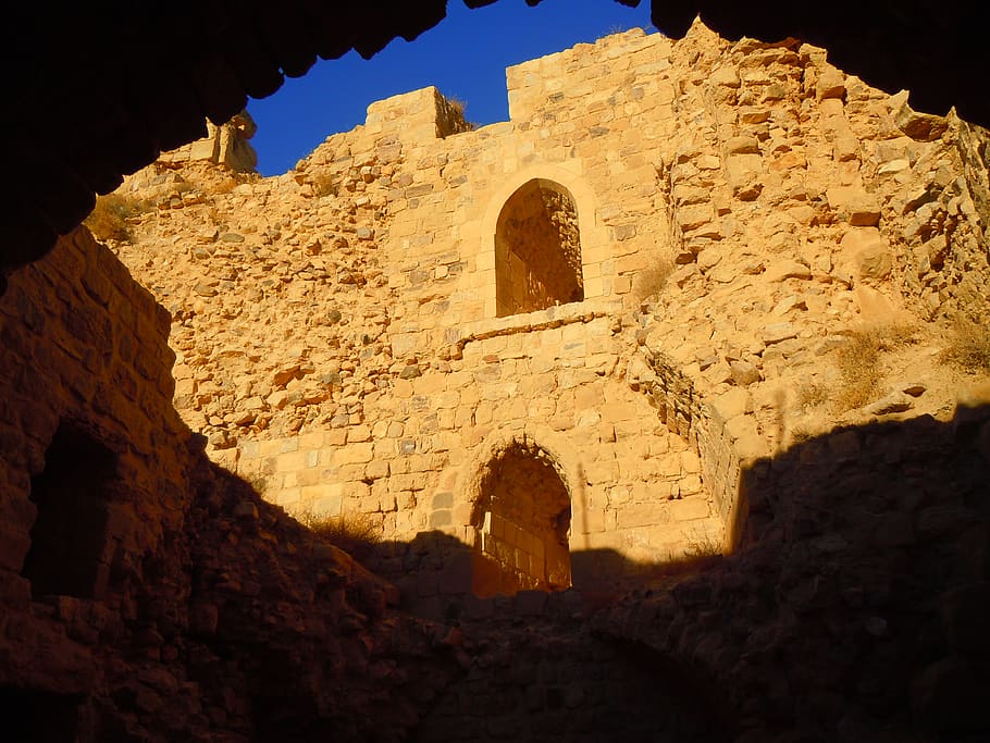 jordan, الكرك, al karak castle, dirt, shadow, walls, stones, HD wallpaper