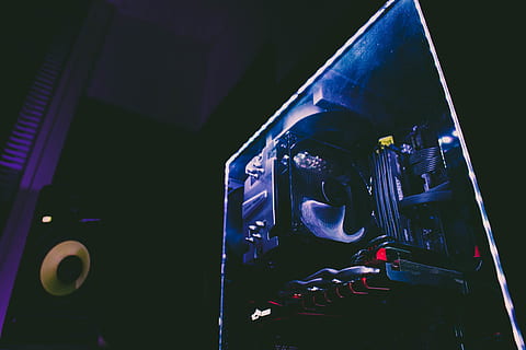 black PA speaker inside building, computer, pc, light, led, crystal HD wallpaper
