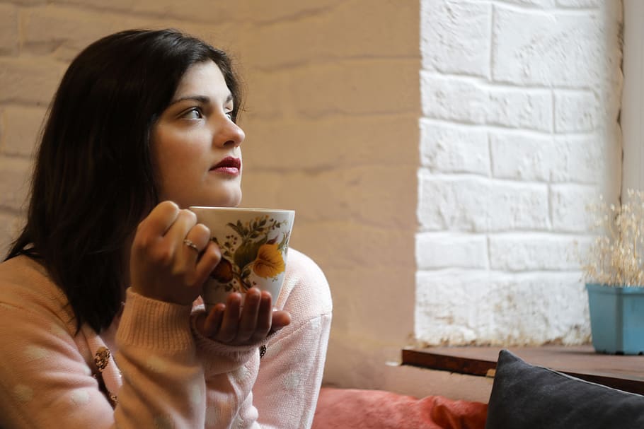 Woman Holding White Ceramic Floral Cup, coffee, coffee cup, daylight HD wallpaper