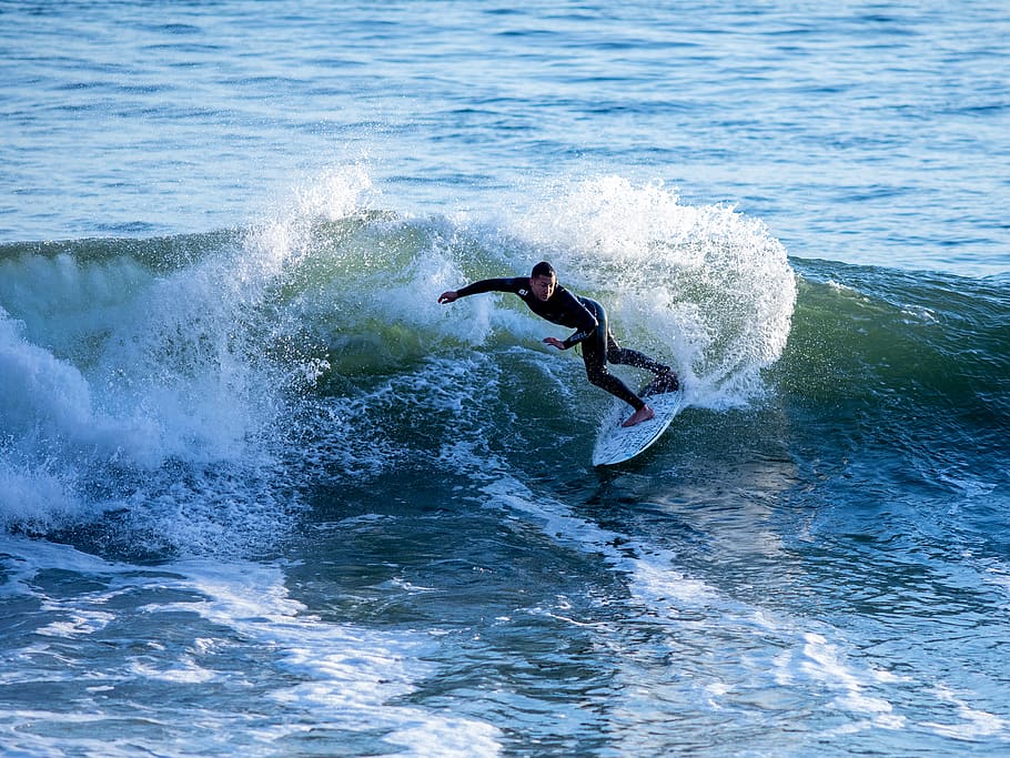 man surfs on big wave, sport, motion, water, aquatic sport, surfing HD wallpaper
