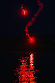 Survival signal red flares over water, danger, flash, glow, light HD wallpaper