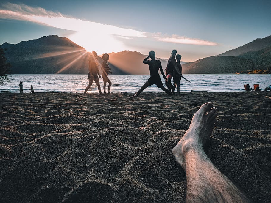lake, beach, sun, summer, time, sunset, view, viewpoint, patagonia HD wallpaper