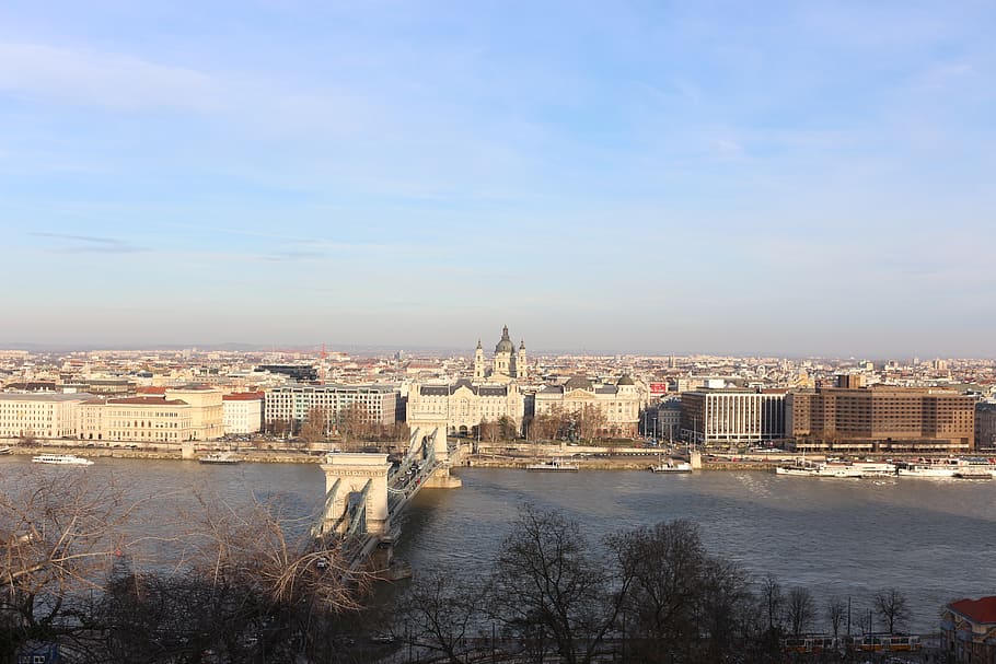 budapest, hungary, bridge, chain bridge, danube, skyline, blue HD wallpaper