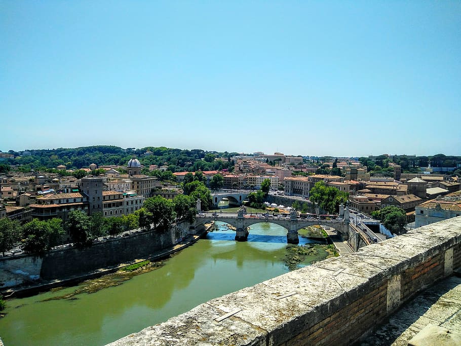 tiber, rome, landscape, sky, summer, bridge, river, sun, architecture HD wallpaper