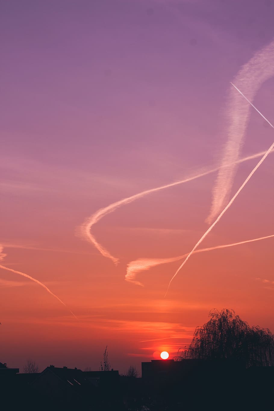 nature, outdoors, sky, sunset, dawn, red sky, dusk, light, flare HD wallpaper