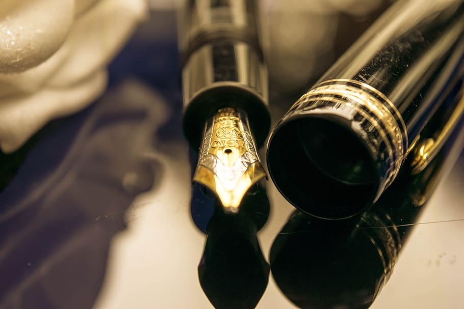 filler, pen, nib, macro, mont, blanc, write, object, gold colored HD wallpaper