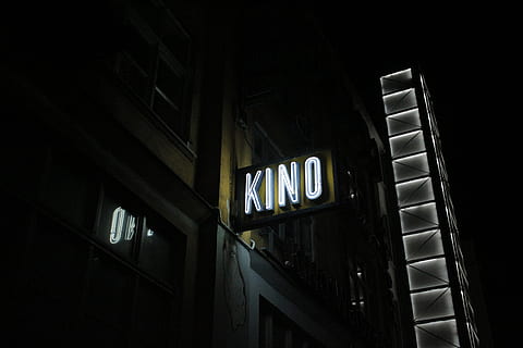 kino signage, city, poland, wrocław, night, urban, glow, reflection HD wallpaper