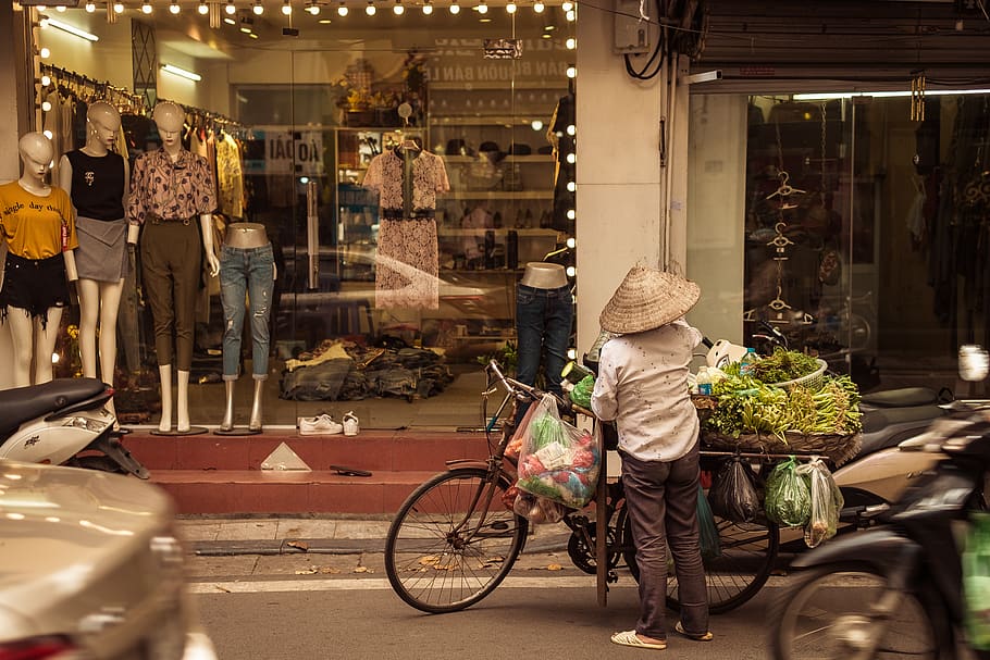 hanoi, vietnam, fashion, shop, dress, dresses, vegetables, woman, HD wallpaper