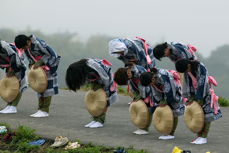 people, costume, bow, tradition, japan, group of people, day HD wallpaper