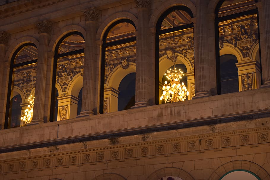 opera, lyon, night, architecture, built structure, building exterior, HD wallpaper