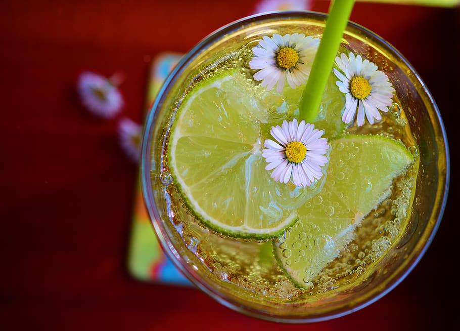 Flat Lay Photography of Lime Drink, beverage, citrus, cold, daisy HD wallpaper