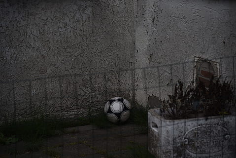 white and black ball near gray fence, wall, shadow, grey, street HD wallpaper