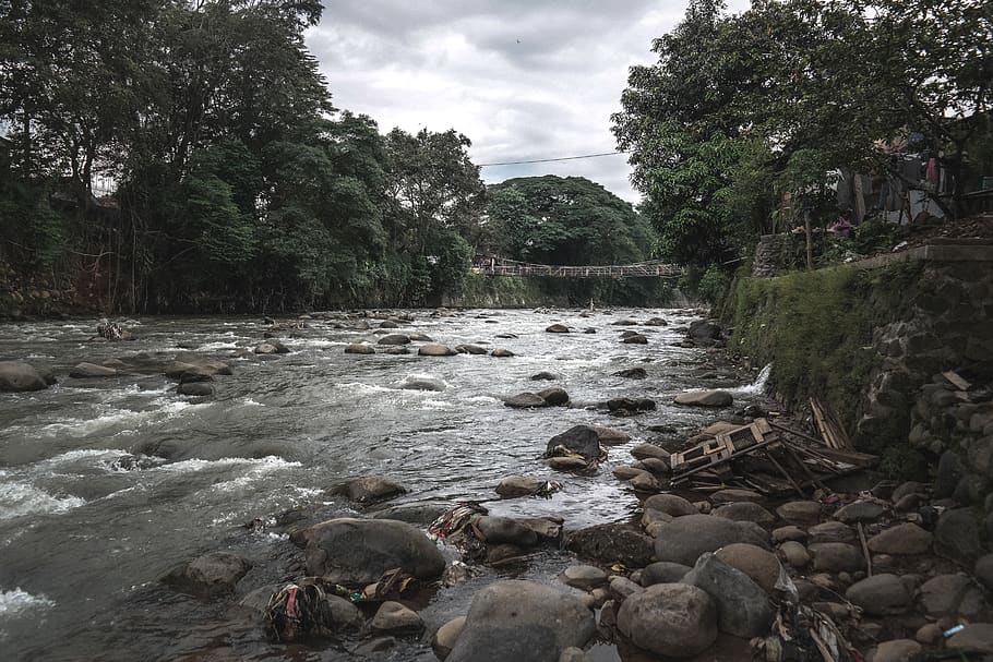 indonesia, bogor, river, water, stone, nature, dirty, country HD wallpaper