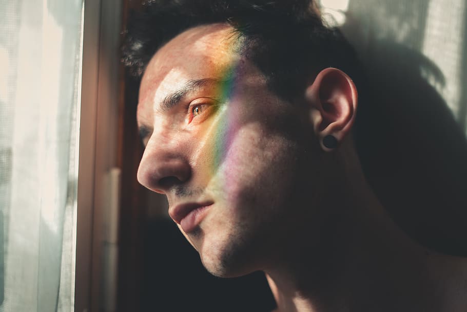 Man Leaning Near Window, adult, daylight, looking, pensive, profile HD wallpaper
