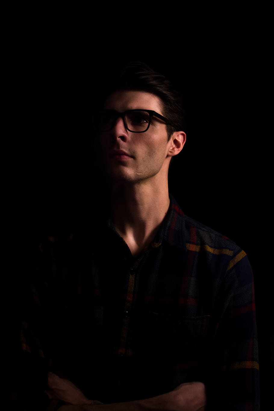 people, man, eyeglasses, sideburns, dark, serious, young adult HD wallpaper