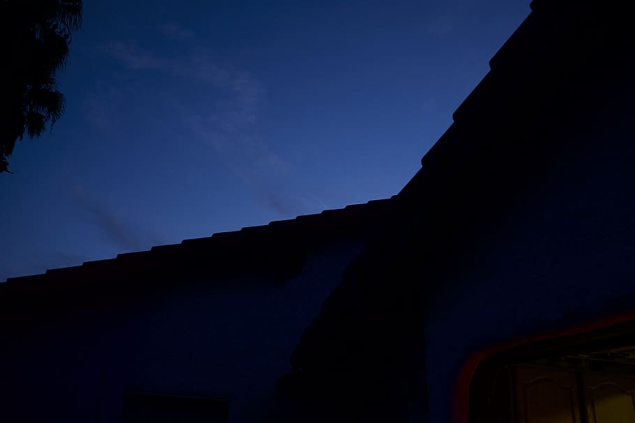 sunset, night, blue, dark, architecture, sky, silhouette, low angle view HD wallpaper