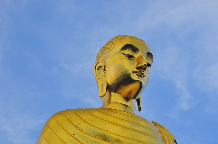 gold-colored Buddha statue, worship, art, thailand, ban krut, HD wallpaper