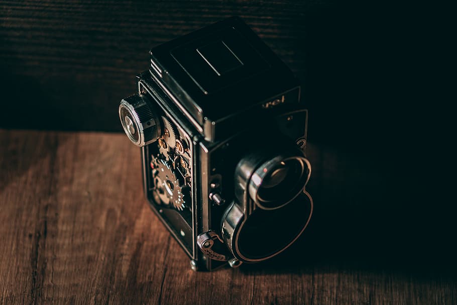 vintage black and grey camera, technology, mechanic, flexaret HD wallpaper