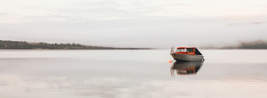 new zealand, te anau, boat, landscape, calm, simple, foggy, HD wallpaper