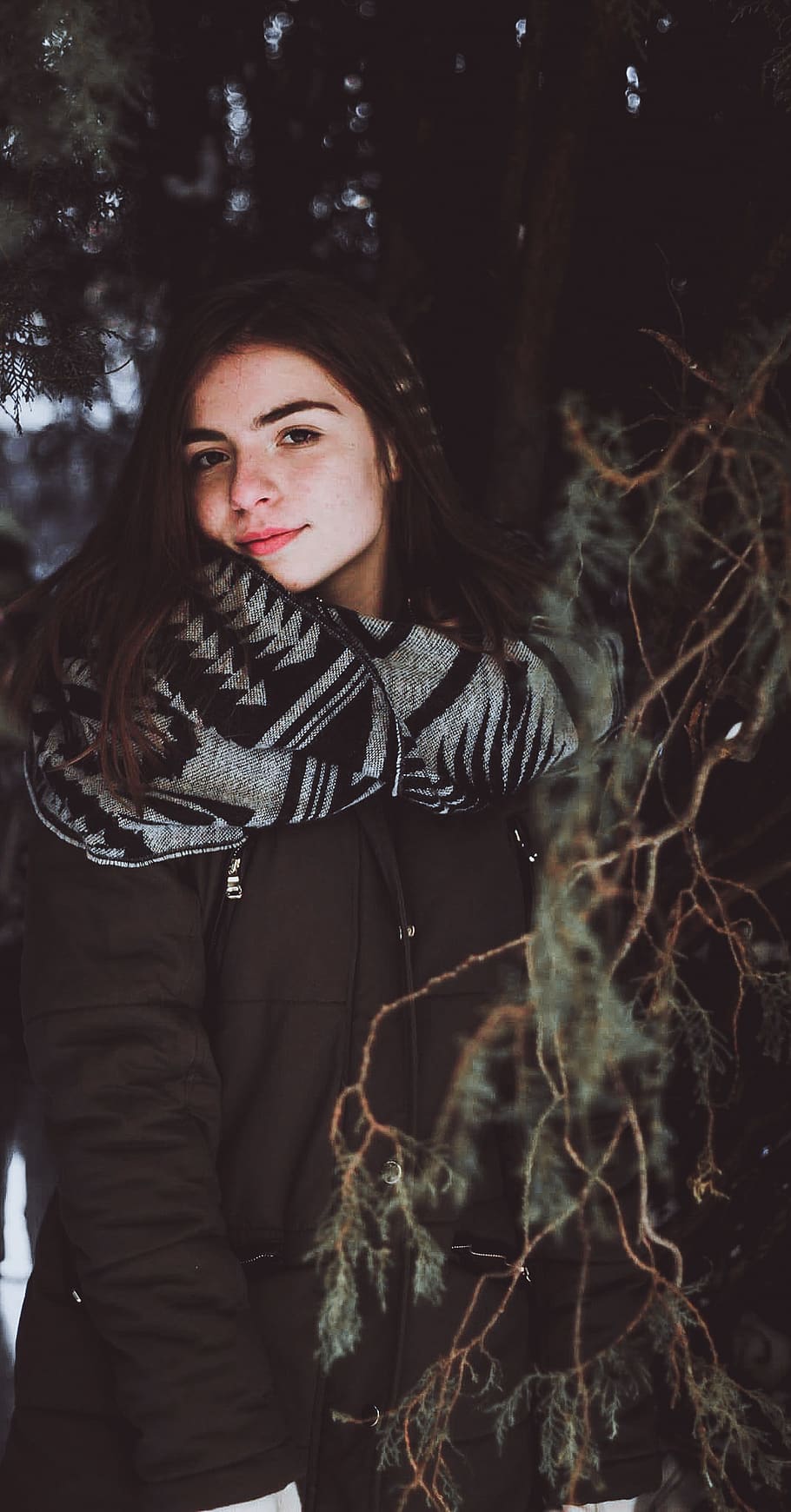 Woman Wearing Black Zip-up Jacket Posing Under Tree, beautiful