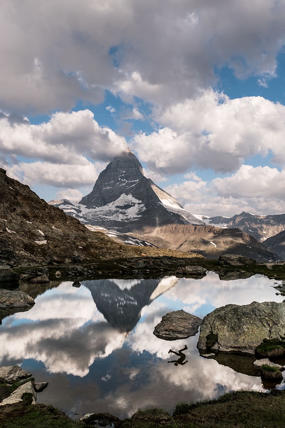 switzerland, zermatt, riffelsee, lake, reflection, sky, shadow
