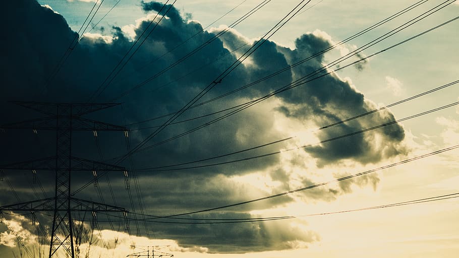 sky, clouds, cable, electricity, power line, power supply, connection HD wallpaper