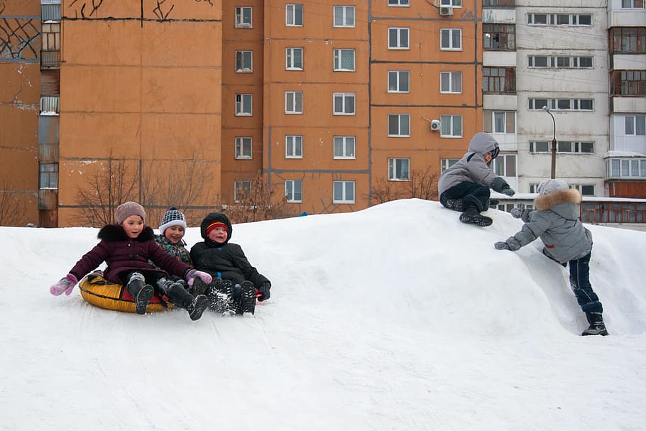 sled, sledding, winter, ufa, child, sleigh, ride, snow, hill HD wallpaper