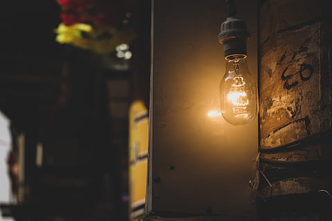 lighted bulb near white board, lightbulb, lamp, sunlight, light fixture HD wallpaper