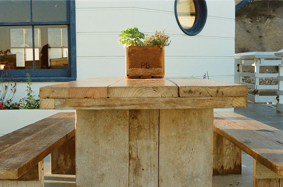 wood, picnic table, bench, pier, malibu, plant, windows, wood - material HD wallpaper