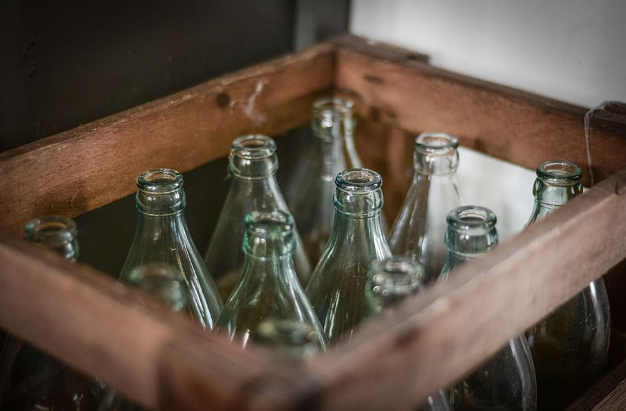 Photo of Bottles Inside Brown Wooden Crate, blur, close-up, container HD wallpaper