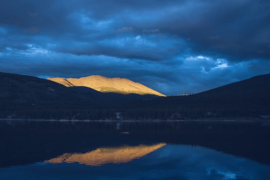 lake, water, reflection, landscape, mountains, dark, night HD wallpaper
