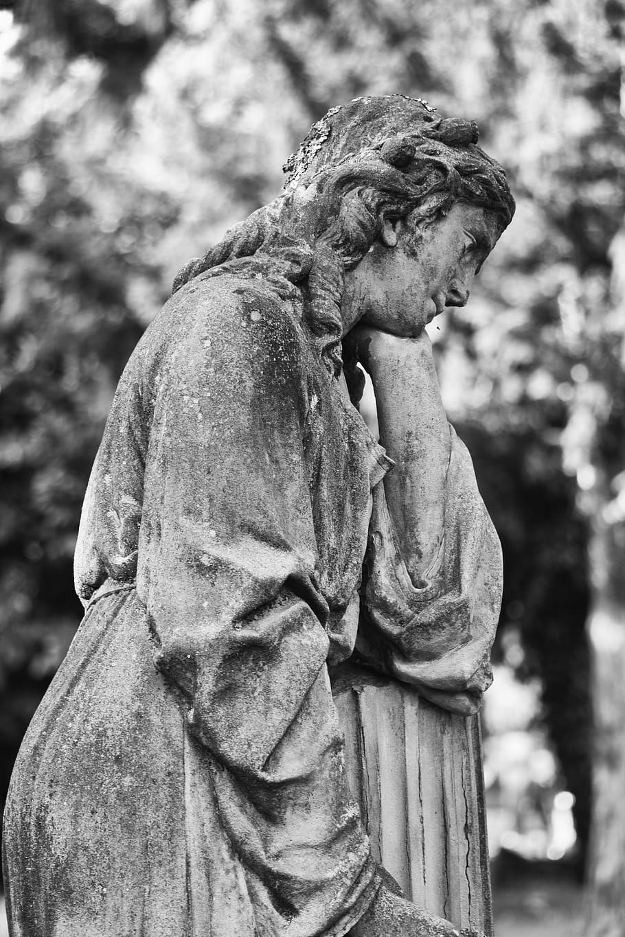 figure, stone, sculpture, statue, artwork, mood, cemetery, hope HD wallpaper