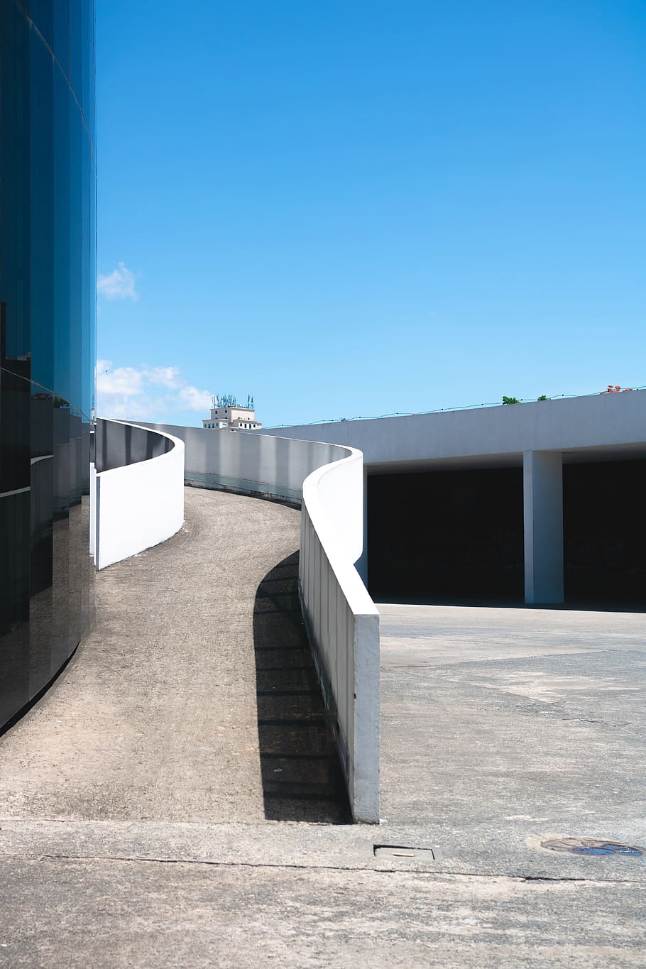 Gray Concrete Path Way, architectural design, architecture, blue sky HD wallpaper
