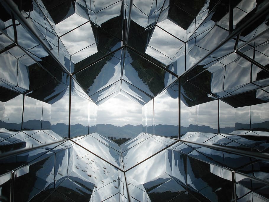 glass, abstract, light, transparent, building, mountains, reflection HD wallpaper